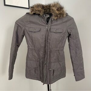 Mudd Gray Faux Fur Rimmed Jacket